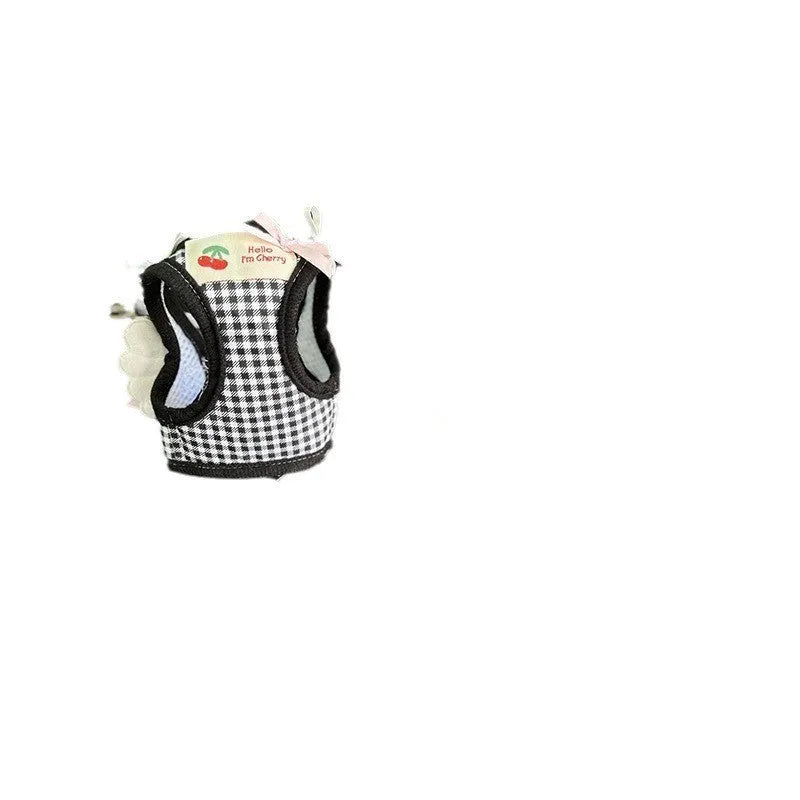 Small dog cotton rope harness with chest and back attachment points in pink or black