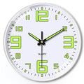 Modern 8 inch luminous wall clock with plastic shell, shown in available colours.
