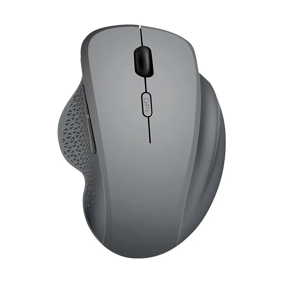 Self-charging wireless laptop mouse in black or grey with USB charging cable