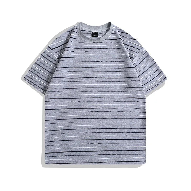 Men's loose fit half sleeve round neck T-shirt in apricot colour with Asian sizing label