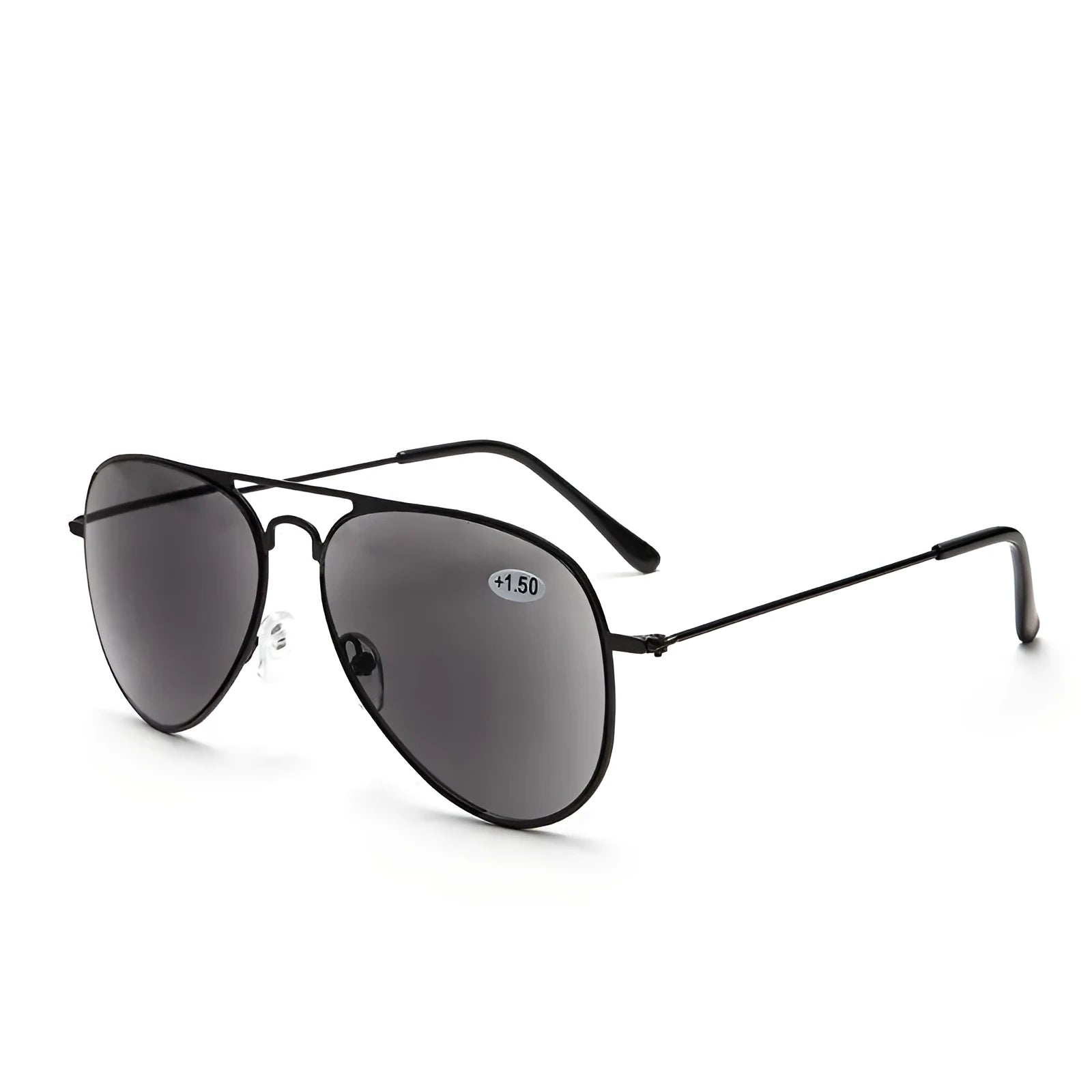 Full lens sun reading glasses black stainless steel frame 140x35mm with PC lenses