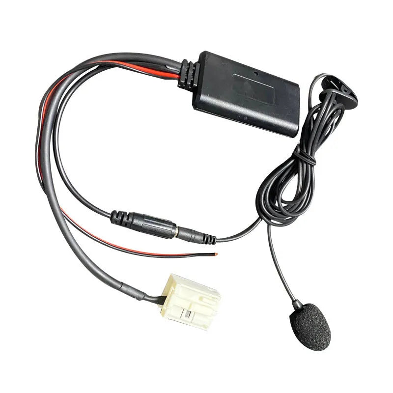 Bluetooth AUX audio cable kit for Peugeot and Citroen RD4 car stereos with separate microphone.
