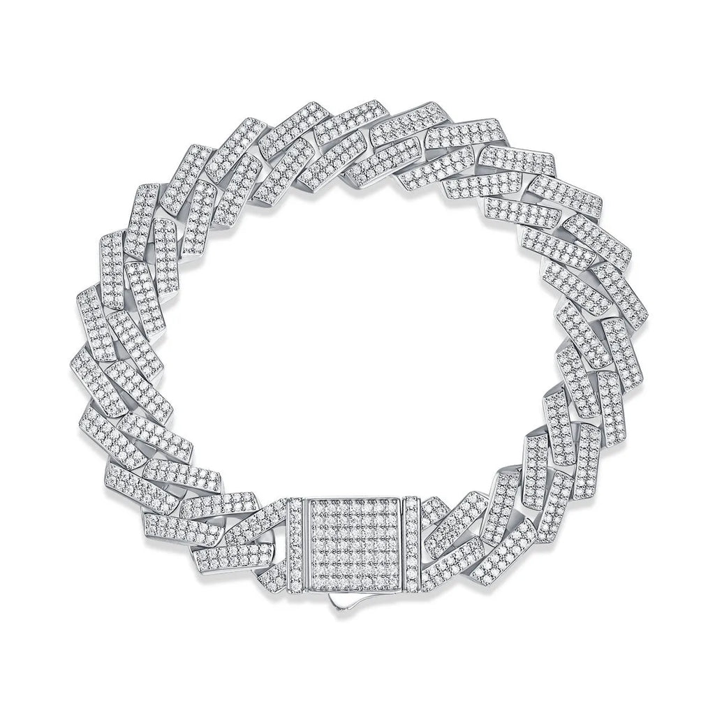 Moissanite S925 silver keel bracelet for men with 14mm round-cut stone and geometric chain