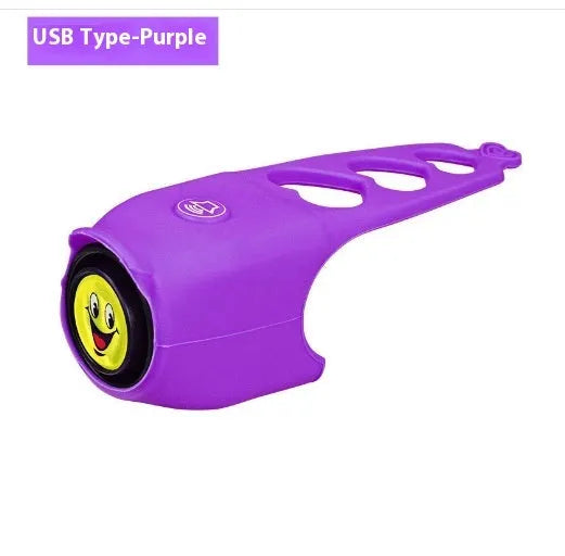 Electronic bicycle horn for handlebars in plastic, available in black green purple white red blue, with button battery power