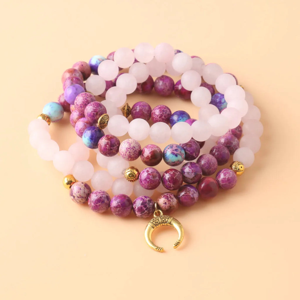 Women's personalised necklace with pink crystal Emperor stone round pendant