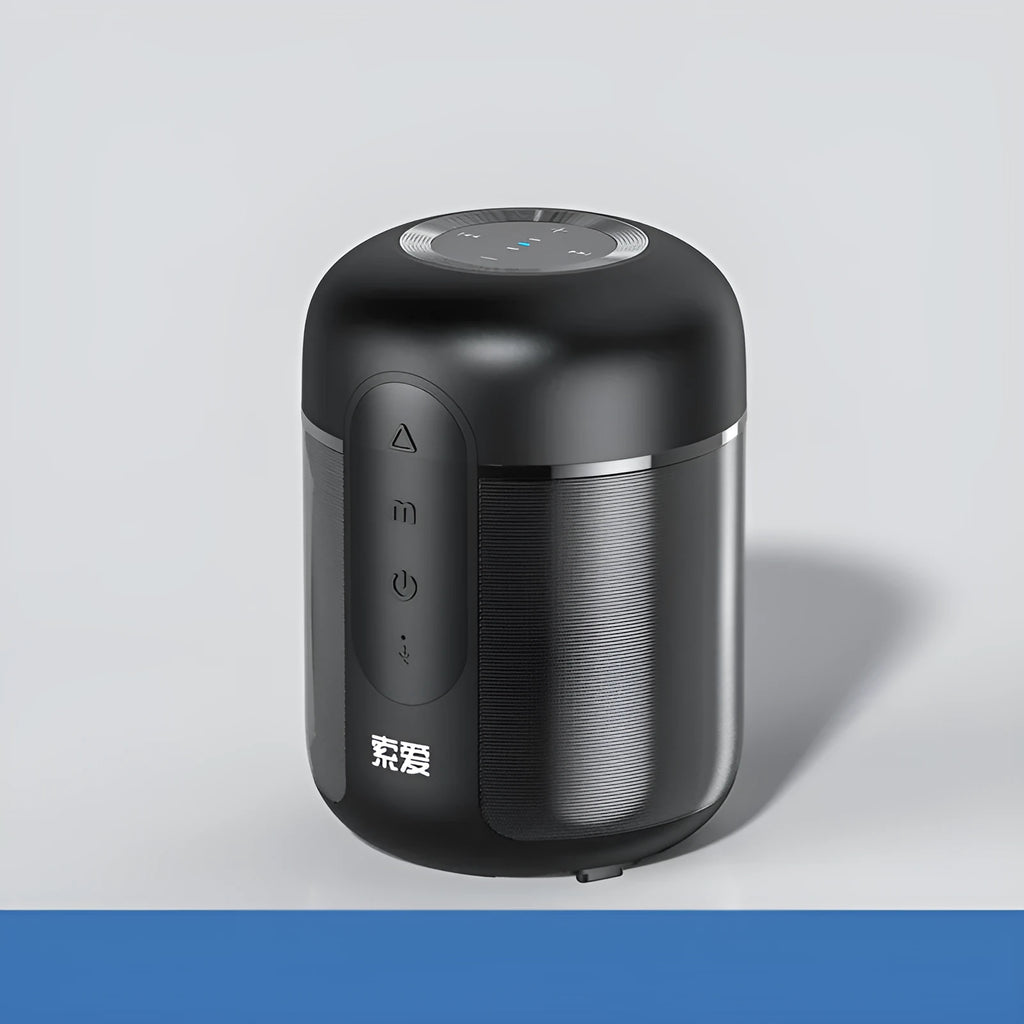 Black portable Bluetooth speaker measuring 72mm by 99mm with wireless connectivity and 30W output