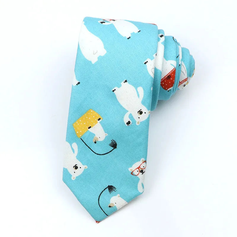 Korean style narrow cotton bow tie with cartoon pattern printing and adjustable neck strap