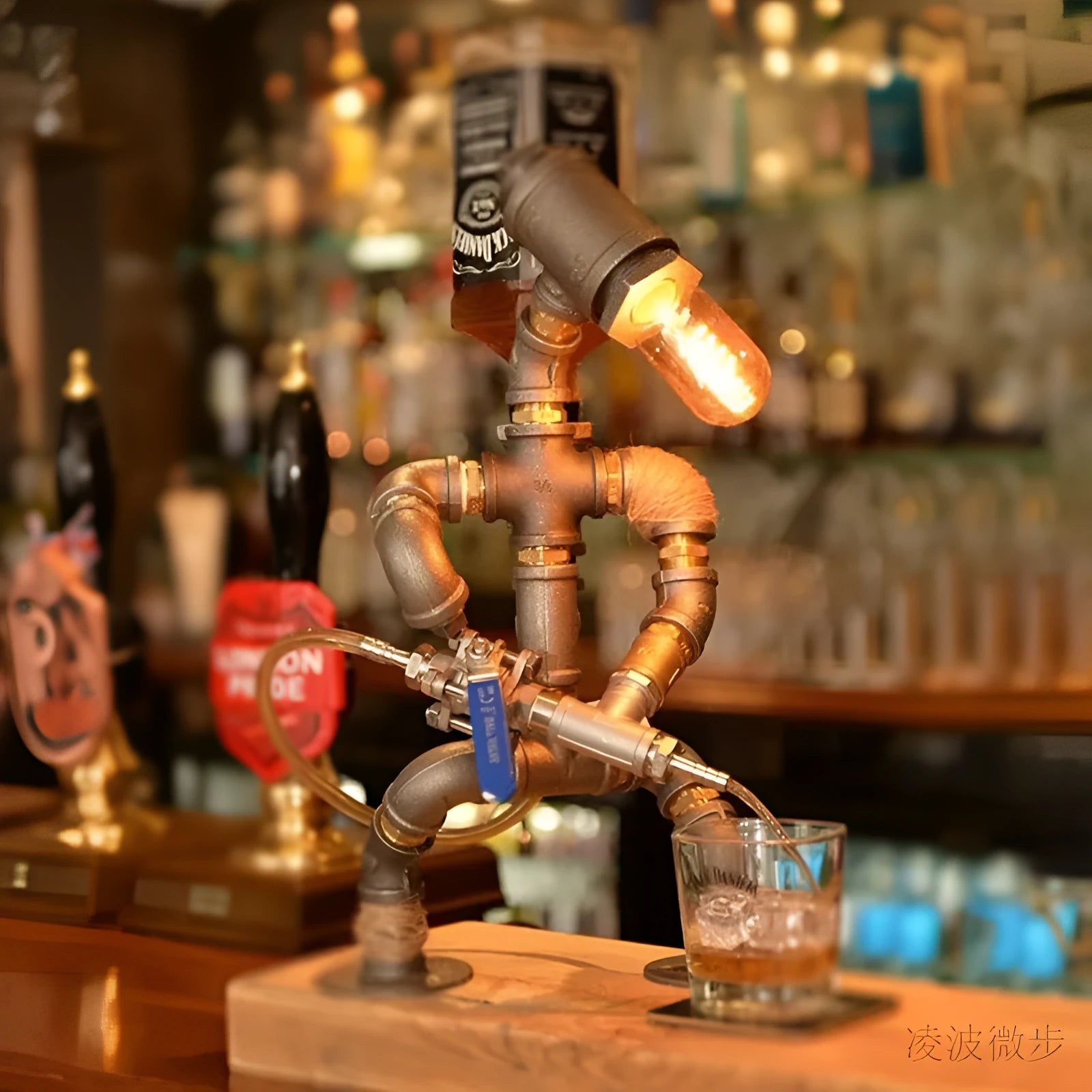 Industrial retro style table lamp made from iron pipes in retro colour with multiple design variations
