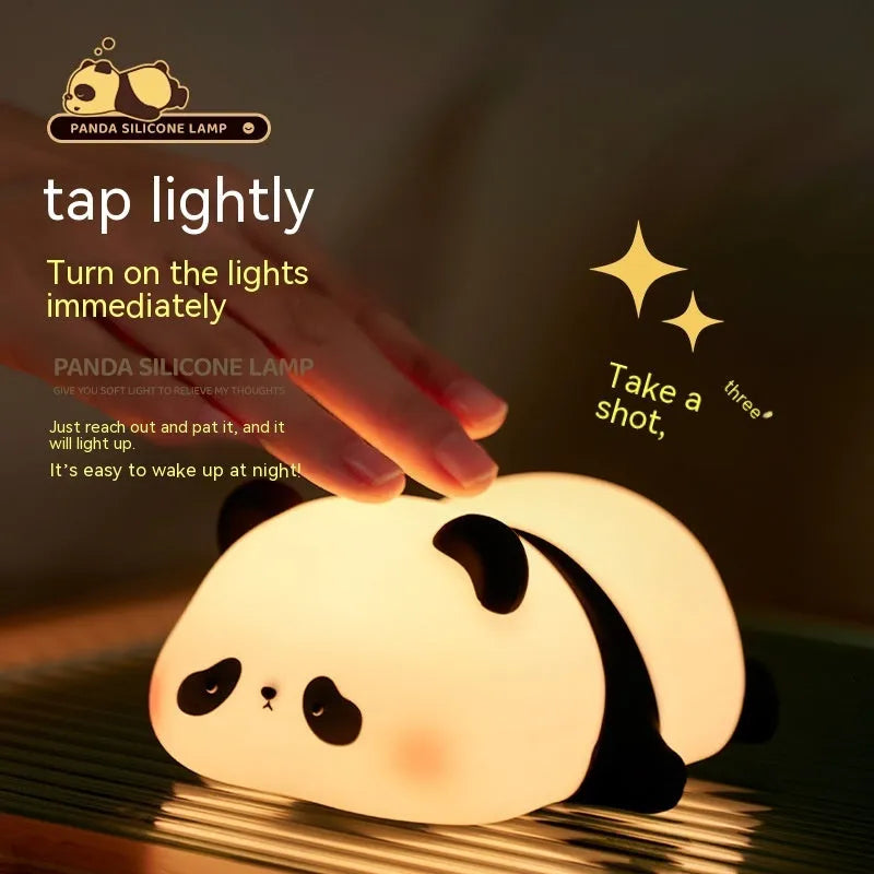 Panda-shaped silicone night light with warm white LED glow for children's bedrooms