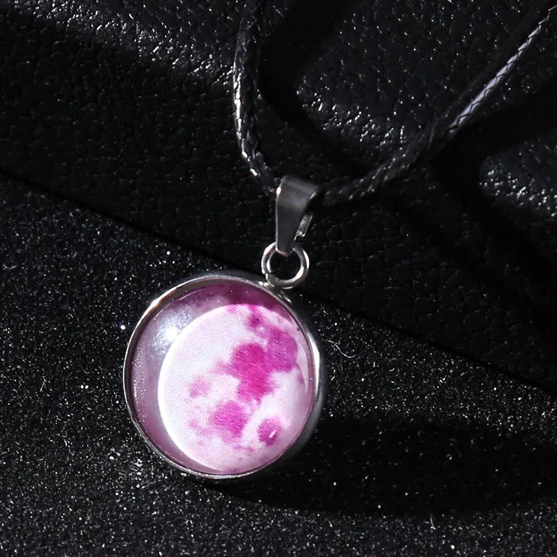 Glass constellation pendant on luminous alloy necklace chain with extension