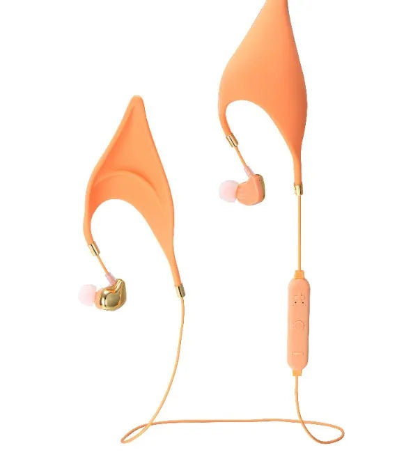 Cartoon elf ear headphones with 3.5mm plug and microphone in black, white, and yellow colour options
