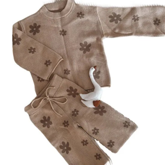Khaki cotton Korean style sweater suit set for children height 59cm to 100cm