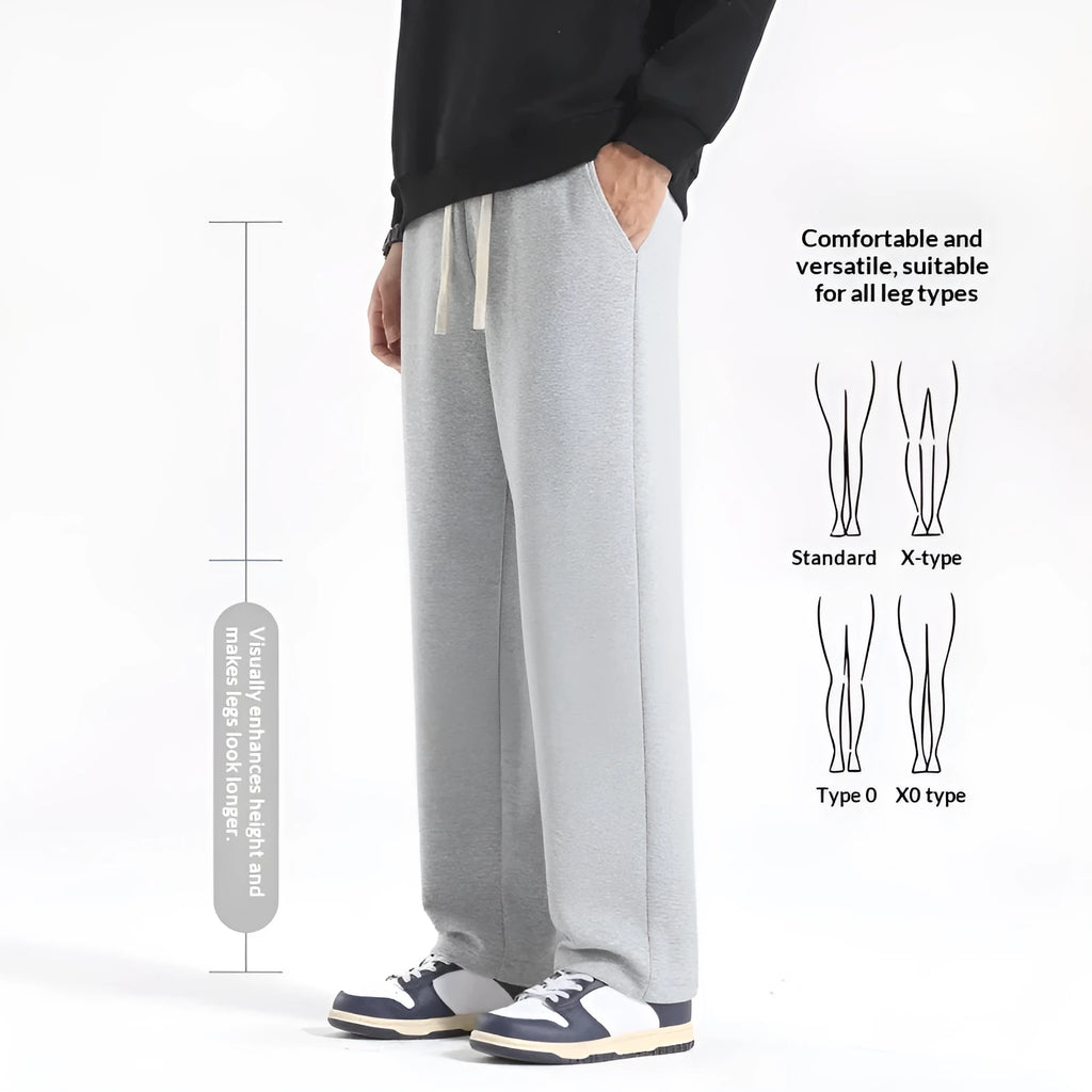 Men's casual high waist straight leg drawstring sweatpants in navy blue, 65% cotton, loose fit