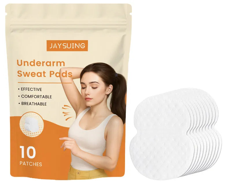 Pack of 10 underarm sweat absorbing patches with vitamin E, transparent adhesive design