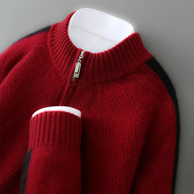Half-height zip round neck sheep wool sweater in slim fit available in four colours