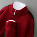 Half-height zip round neck sheep wool sweater in slim fit available in four colours