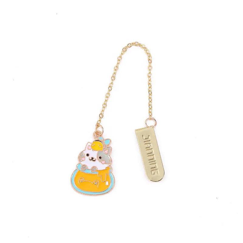 Jane Lime Foodie Cat metal bookmark with cartoon pendant in choice of four designs.