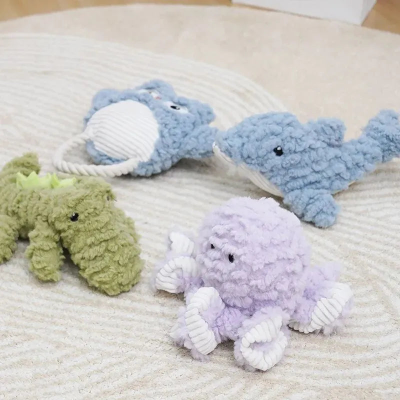 Plush caterpillar fabric squeaky dog toy in animal shapes for small and large dogs