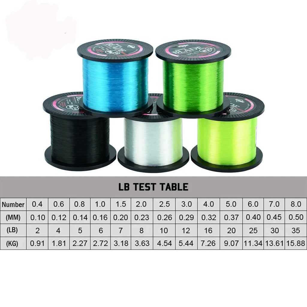 Seaknight1000 M nylon fishing line spool in five colour options on a blue background