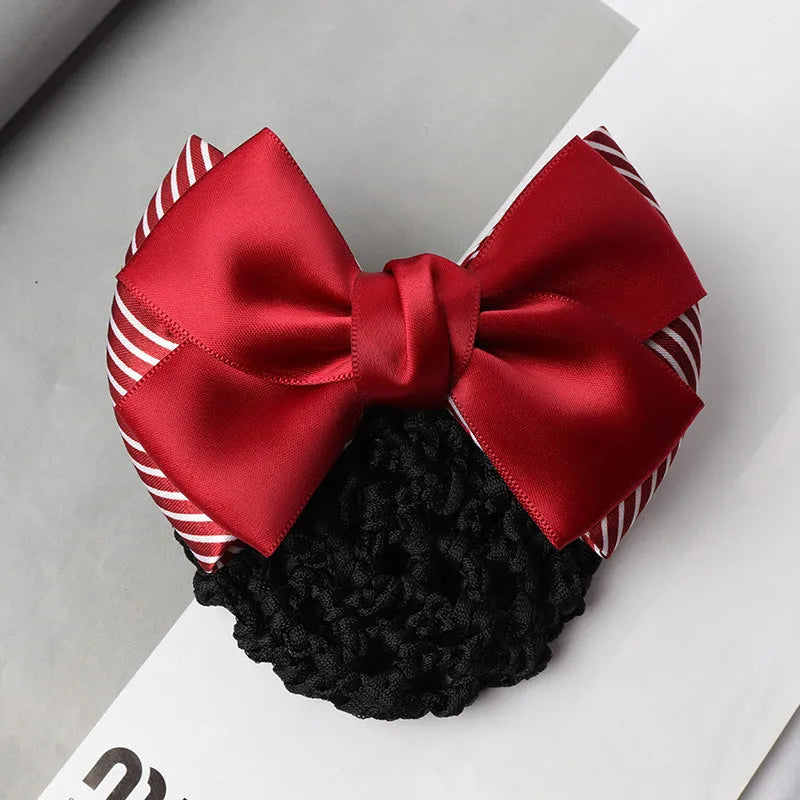 Professional hair clip headdress with flower bow net pocket in multiple colour variations