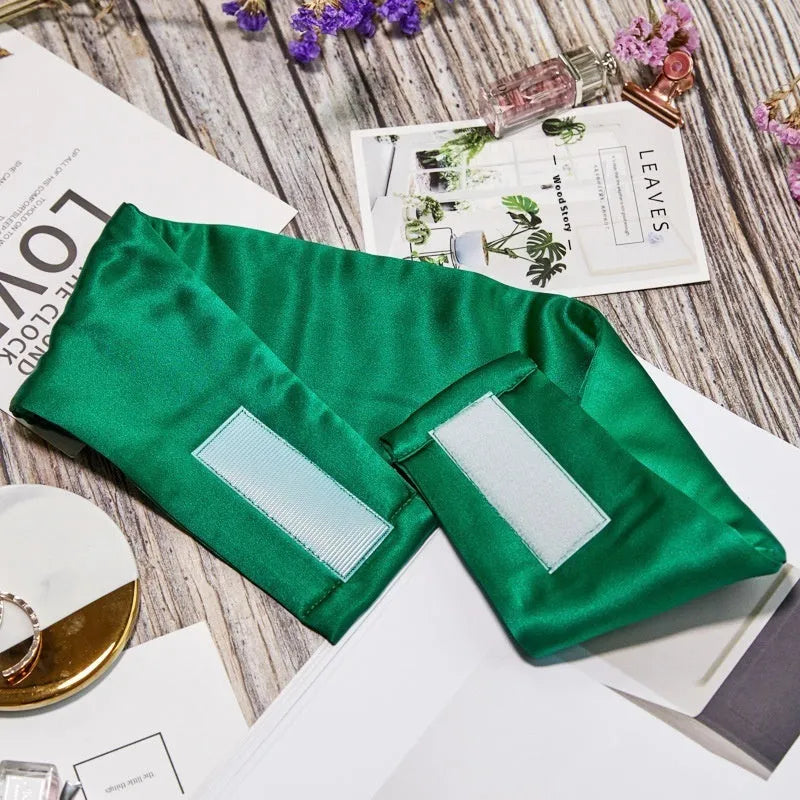 Mulberry silk sleep eye mask in multiple colours including black, gold, green, blue, pink, grey, and white.