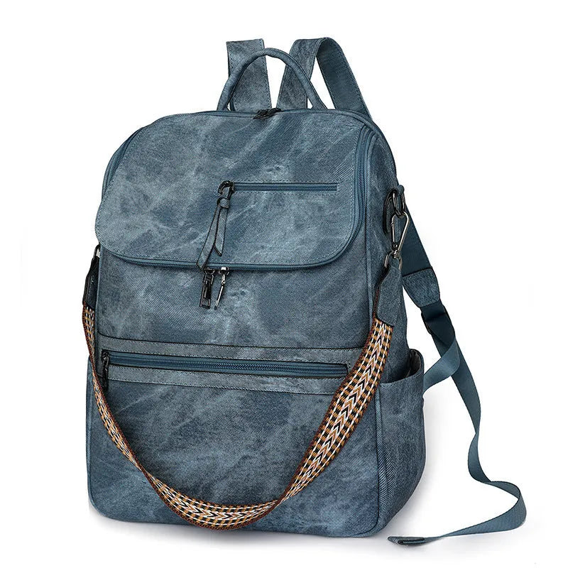 Retro college student backpack in solid colour with curved shoulder straps and stitching detail