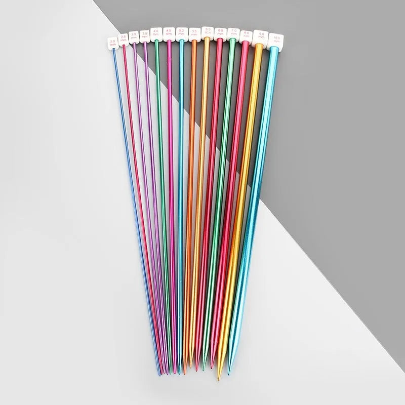 Complete set of lengthened crochet hooks in 14 sizes from 2.0mm to 10.0mm, each with a protective end cap.