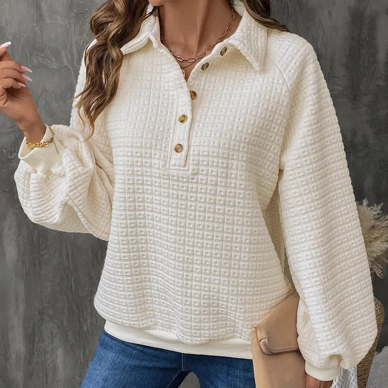 Women's polo collar thickened sweater in solid colour with long sleeves
