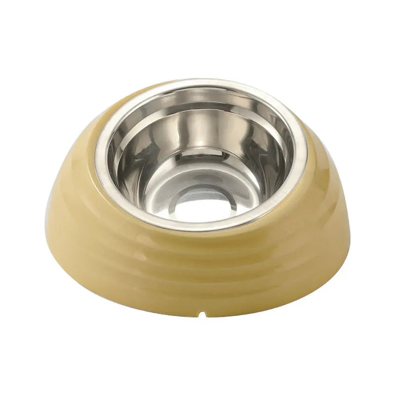 Stainless steel finish cat bowl in beige, brown, or light green colour for pet feeding