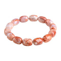 Natural cherry agate barrel bead bracelet with Ruyi pattern geometric design
