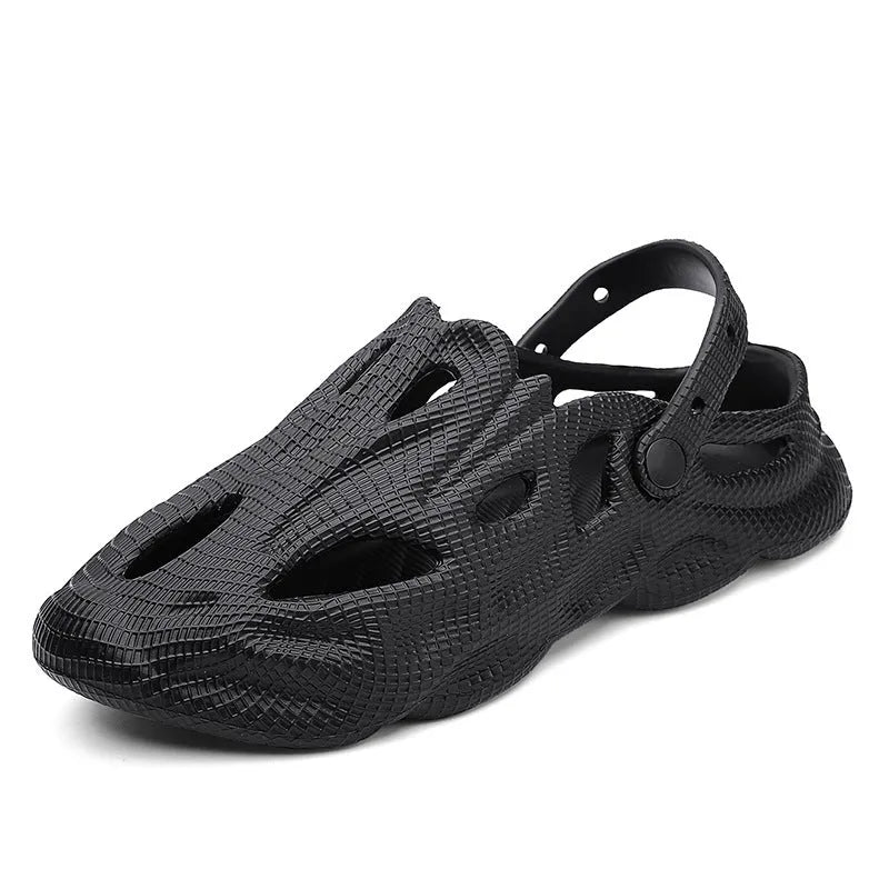 EVA soft men's summer beach shoes in grey colour on sandy surface