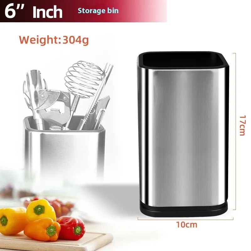 Black and white PP kitchen tool holder with detachable base, holding knives and utensils.