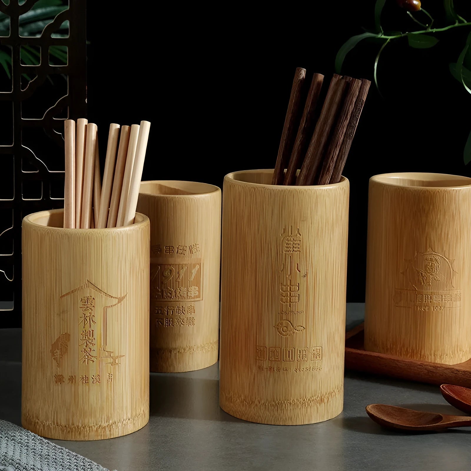 Bamboo chopsticks holder tube in creative style for utensil storage