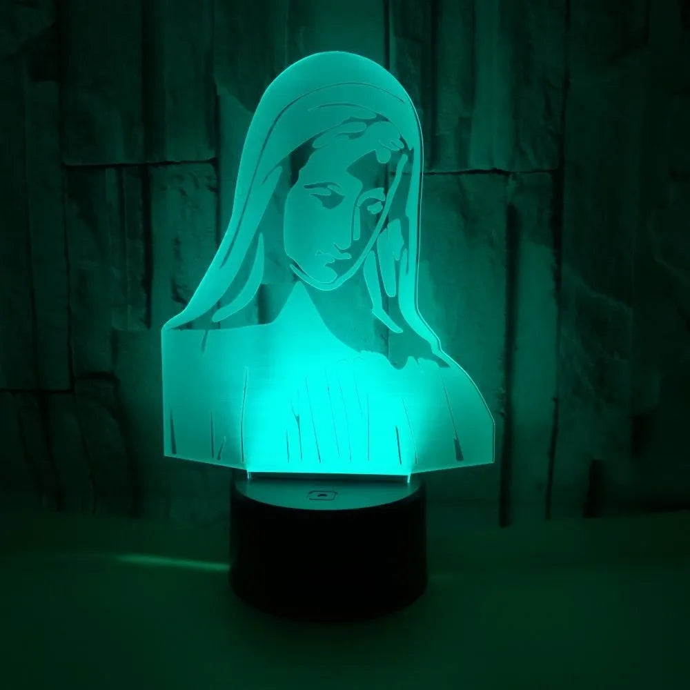 3D LED night light showing colourful dual-ring pattern from laser-engraved acrylic plate with touch control base