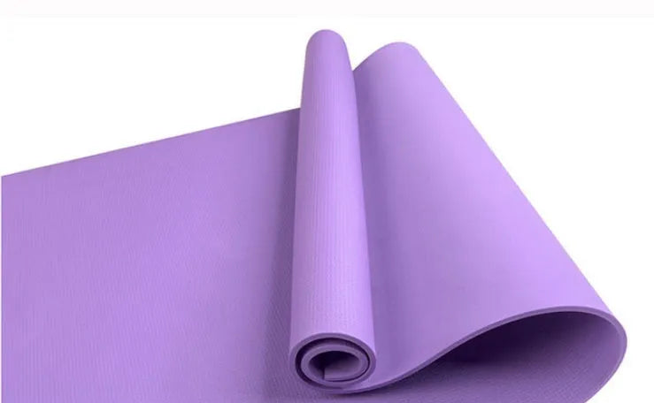 EVA yoga mat in blue showing thickness options of 4mm and 6mm with non-slip texture
