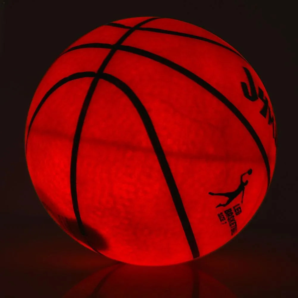 LED luminous basketball in red rubber with glow-in-the-dark feature for night play