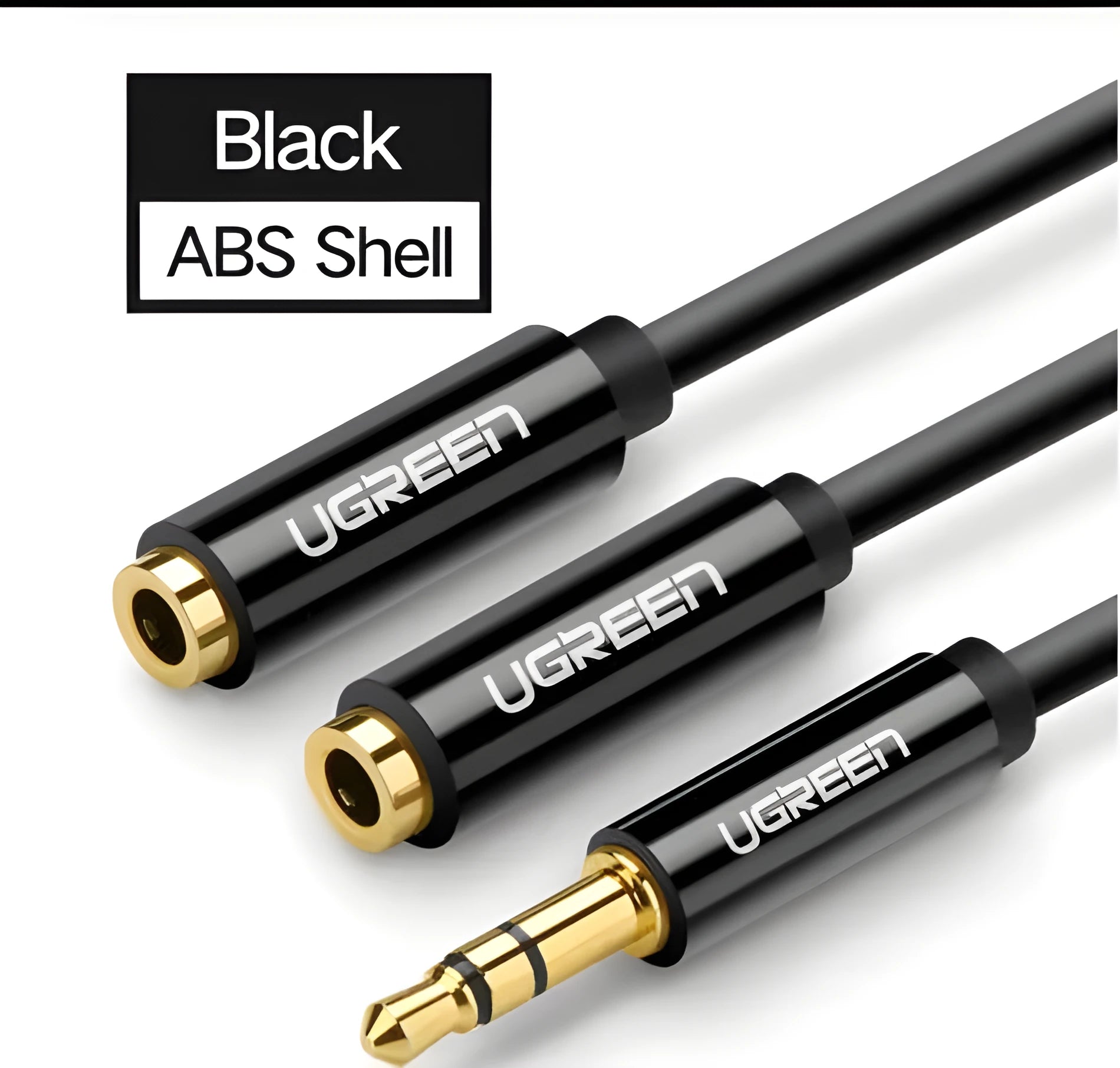 20cm earphone cable with 3.5mm gold-plated connectors in black, grey, or white