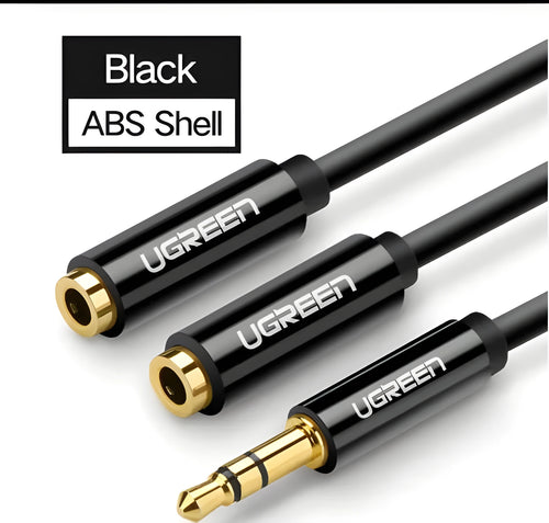 20cm earphone cable with 3.5mm gold-plated connectors in black, grey, or white