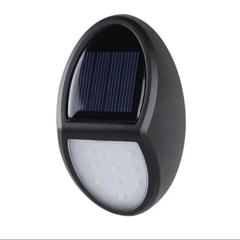 Black LED solar wall light with automatic light sensor measuring 75mm by 120mm