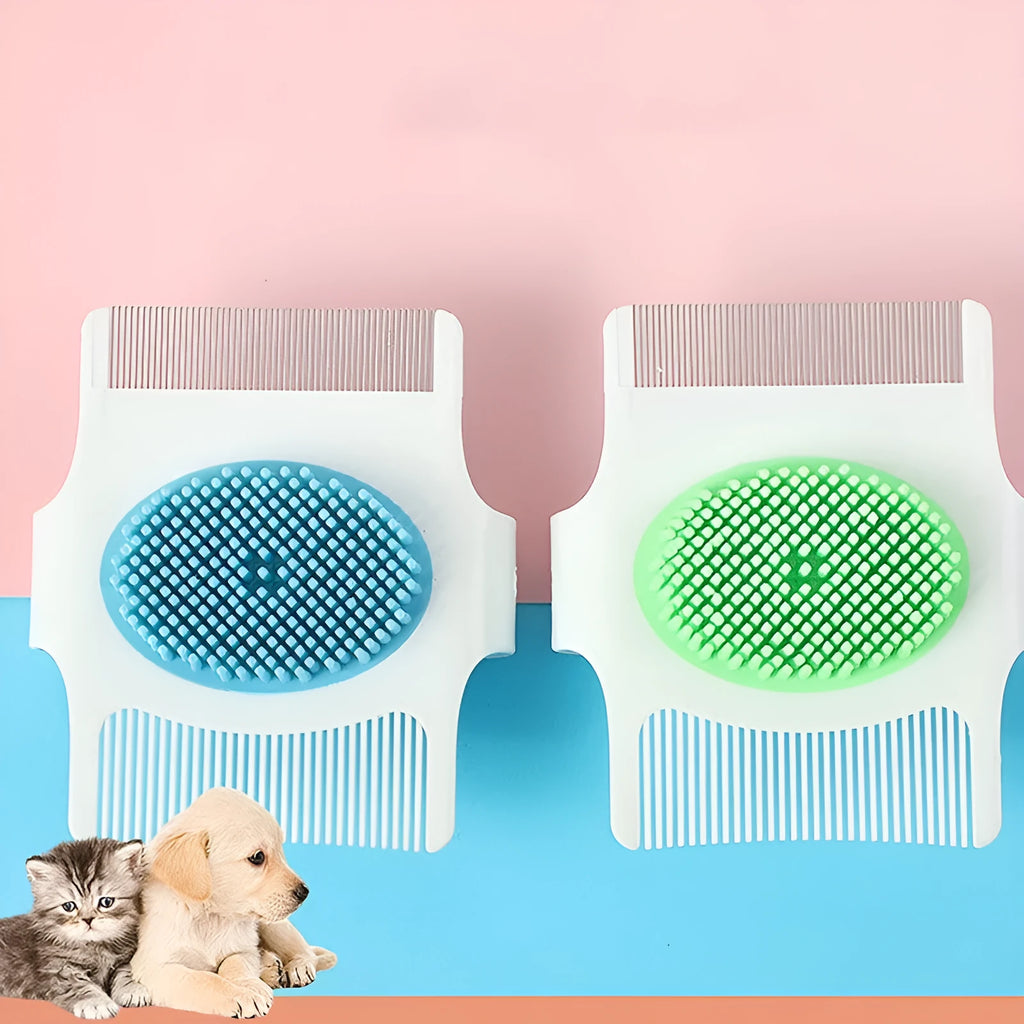 Blue multifunctional pet comb with floating hair removal, massage and flea removal functions