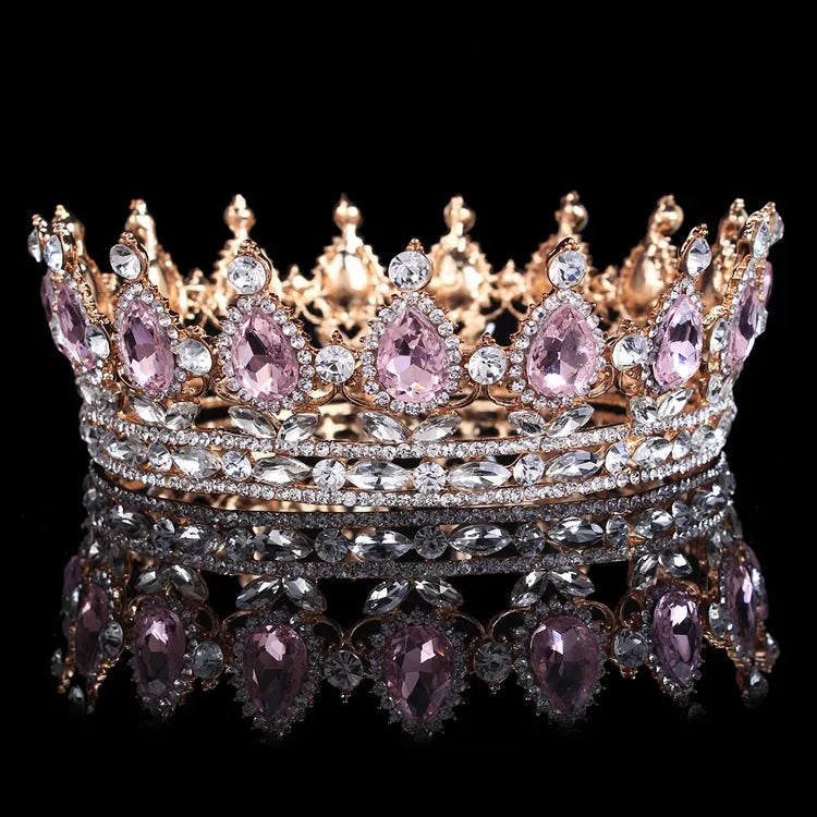 Baroque bridal crown headdress with rhinestone accents, alloy frame, 12.5cm diameter, gold powder finish