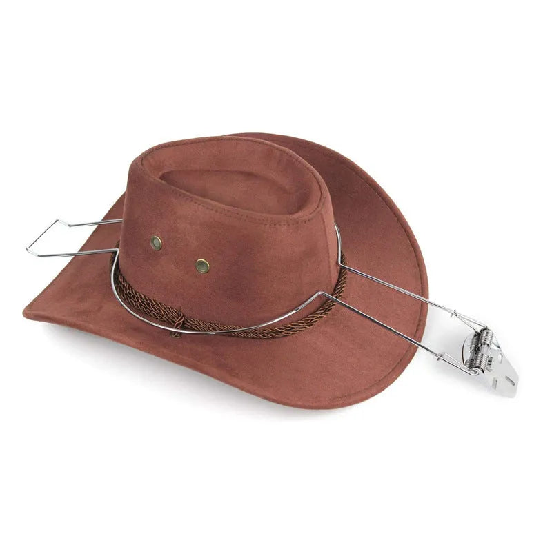Brown metal hat stand with chrome base for coats and hats