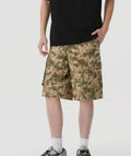 American retro camouflage workwear shorts in loose fit with cropped length