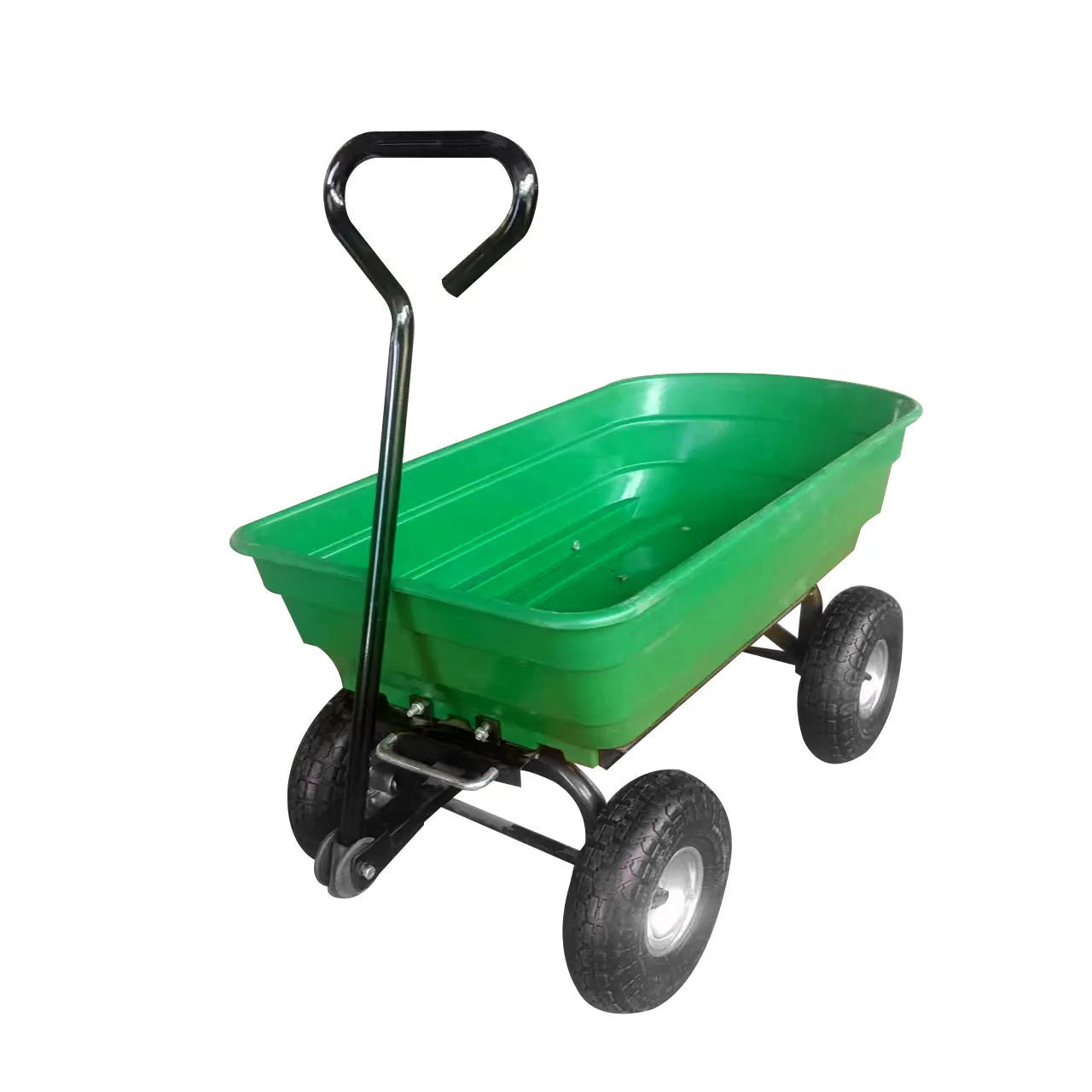Green four-wheel plastic dump truck with Steel PP body, shown with load bay dimensions 94cm long by 52cm wide.