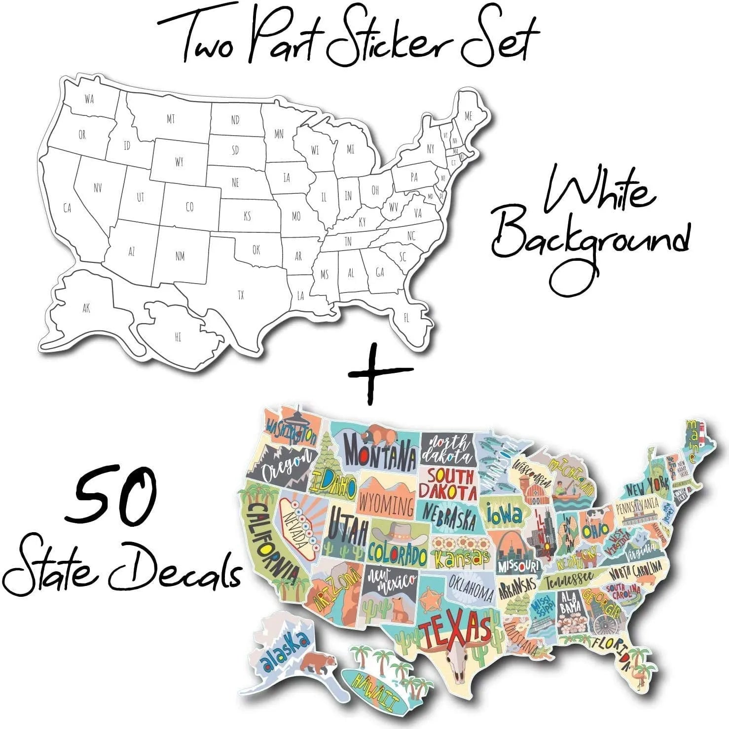 Travel-themed car body sticker set with map design and letter-style elements for vehicle decoration