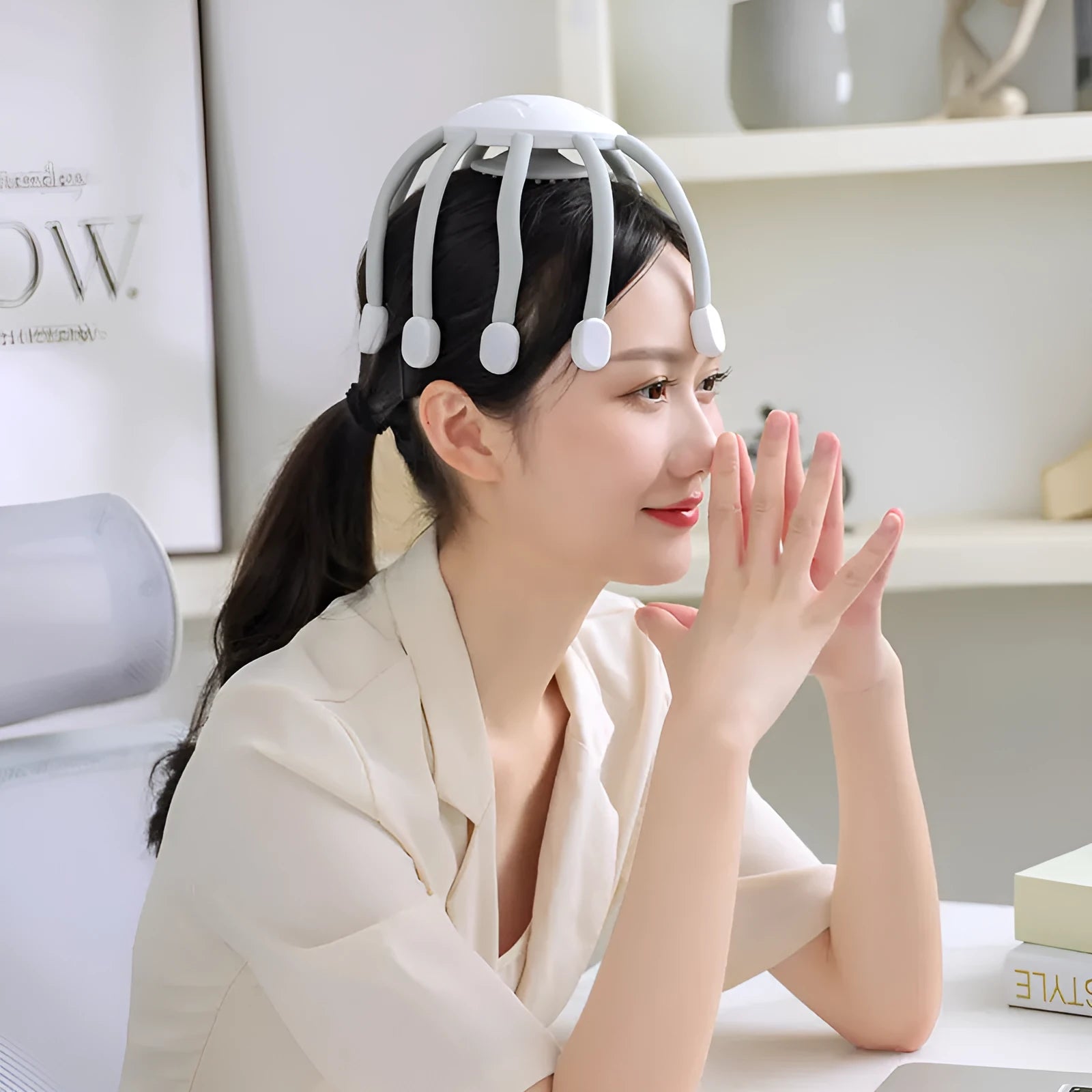Black and white electric head massagers with multiple claws for scalp vibration massage