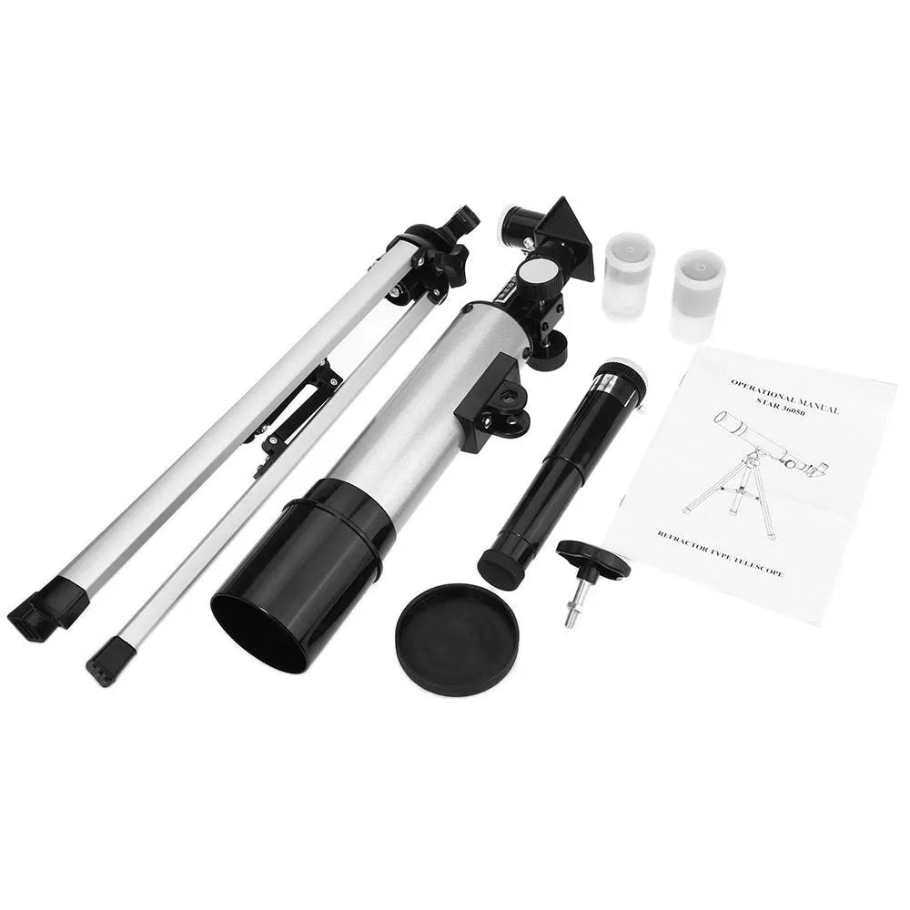 Outdoor monocular space telescope with 360mm focal length, 50mm aperture, and two eyepieces on a 34cm tripod