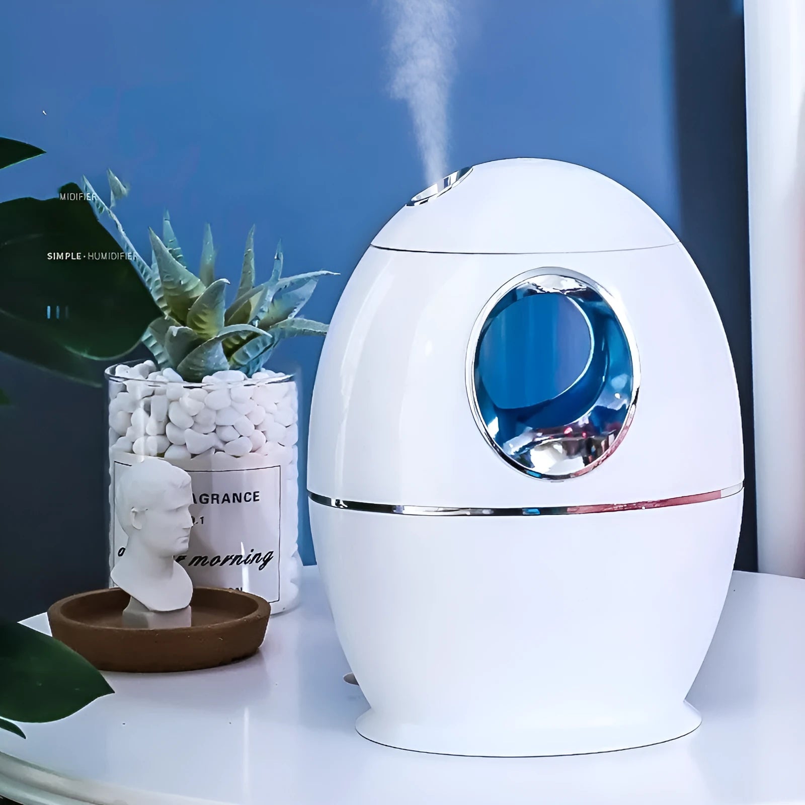 White columnar household air disinfection humidifier with anion function and a large water tank.