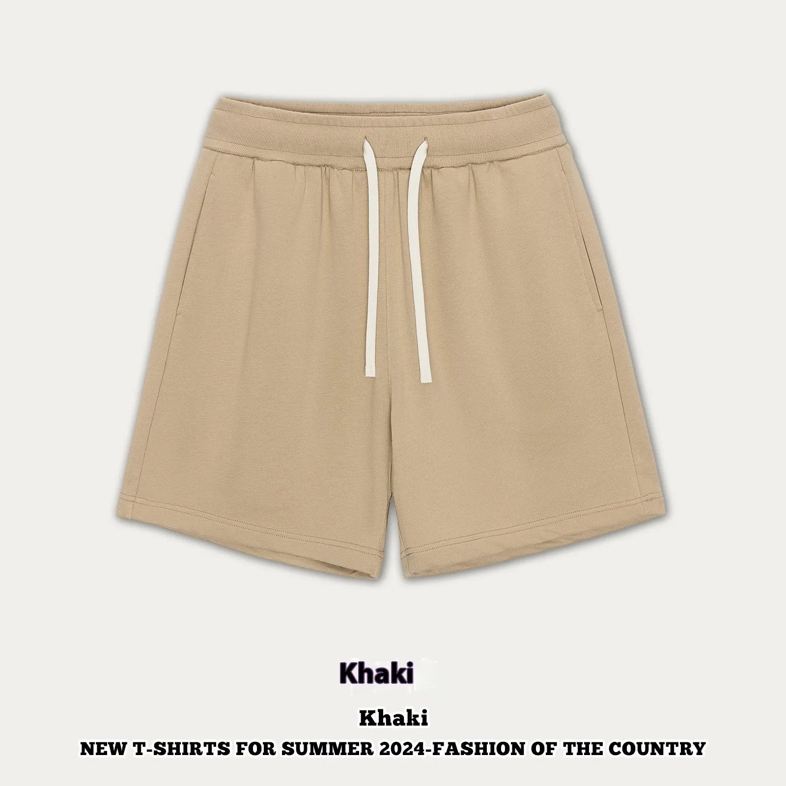 Loose-fit cotton denim shorts for a baby, shown in a neutral colour like khaki or grey.