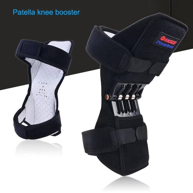 Knee brace with spring mechanism in adjustable design for mountaineering and sports activities